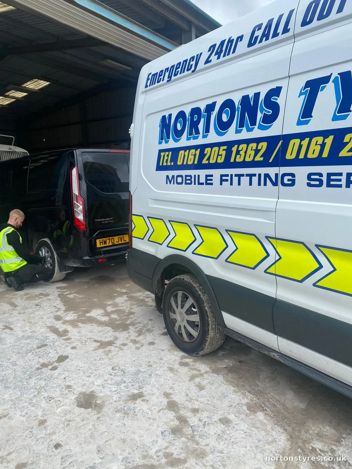 Nortons Tyres mobile fitting van on a call-out in Accrington Nortons Tyres mobile fitting van on a call-out in Accrington