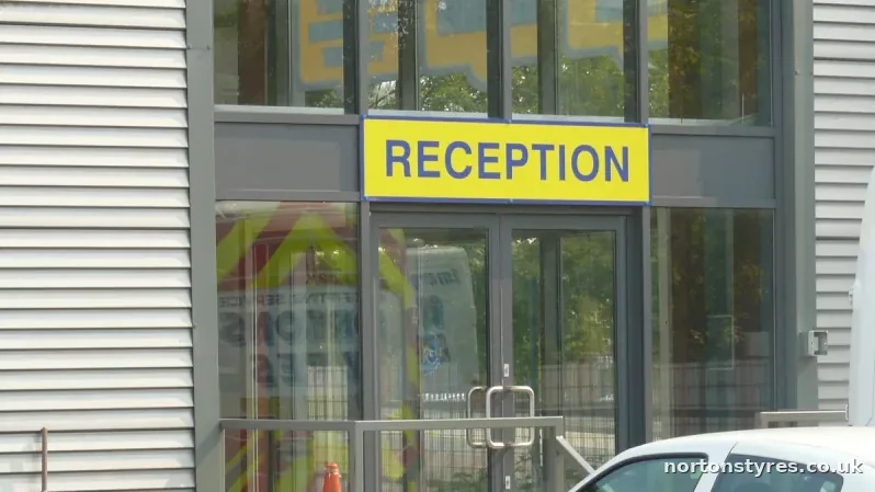 Nortons Tyres reception entrance, close view Nortons Tyres reception entrance, close view