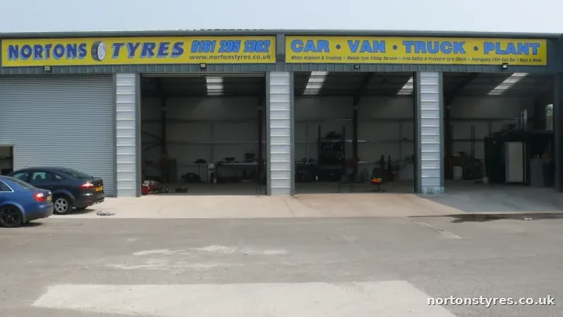 Nortons Tyres building from the car park, close view